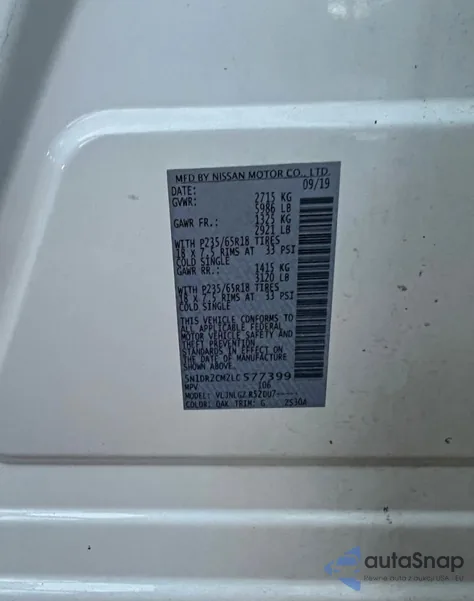 2020 Nissan Pathfinder Sl z USA, uszkodzony, nr VIN 5N1DR2CM2LC577399